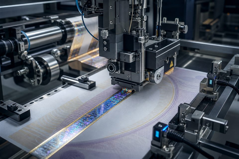 Precision industrial system applying a registered DOVID to a security document